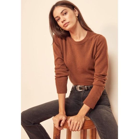 Reformation Sweaters - Reformation Cashmere Crew Sweater in Cinnamon Brown